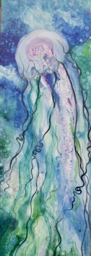 “Ascending Through the Bubbling Ebb”24” x  72”$900Acrylics on Canvas 