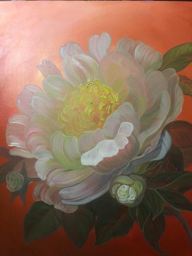 “Butterfly Peony”24” x24” $480.Acrylics on canvas 